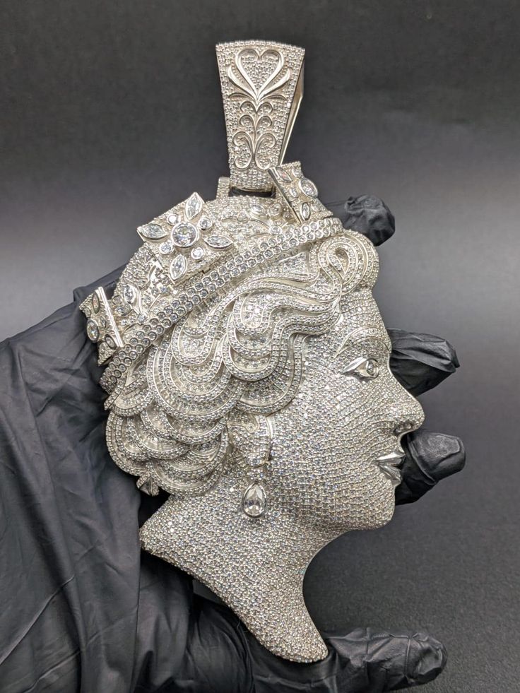 Iced Out Moissanite Queen Pendant, 14K White Gold Finish