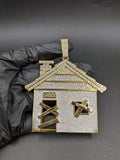 Moissanite Iced House Pendant Luxury Trap House Charm Hip Hop Statement 14K Yellow Gold Plated