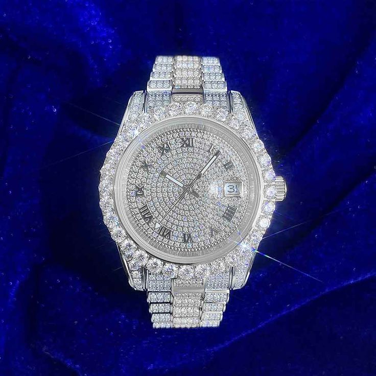Moissanite Presidential Watch | 41MM | Roman Numeral Dial | 18.3CT Iced Out | 14K White Gold - White Gold
