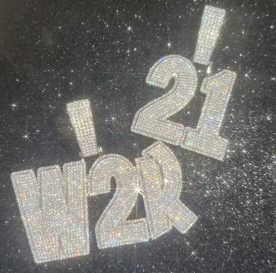 Custom Moissanite Name Number Pendant Pave 0.1 Carat 0.3CT Iced Out Diamond