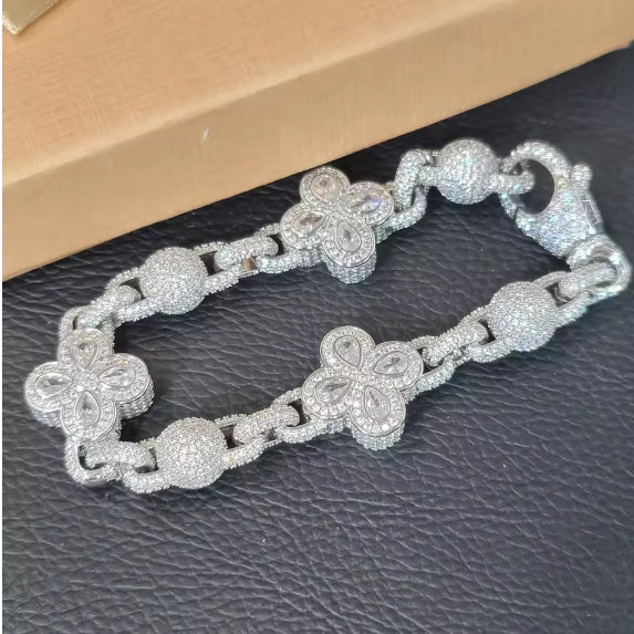 Fashion Round Beads And Flowers Infinity Link Necklace Ice Out Chain Bracelet Paved With Zircon