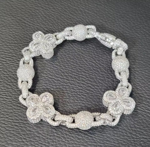 Fashion Round Beads And Flowers Infinity Link Necklace Ice Out Chain Bracelet Paved With Zircon