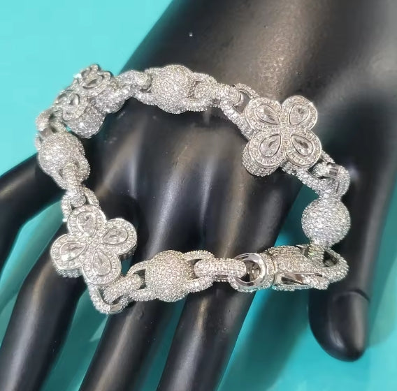 Fashion Round Beads And Flowers Infinity Link Necklace Ice Out Chain Bracelet Paved With Zircon