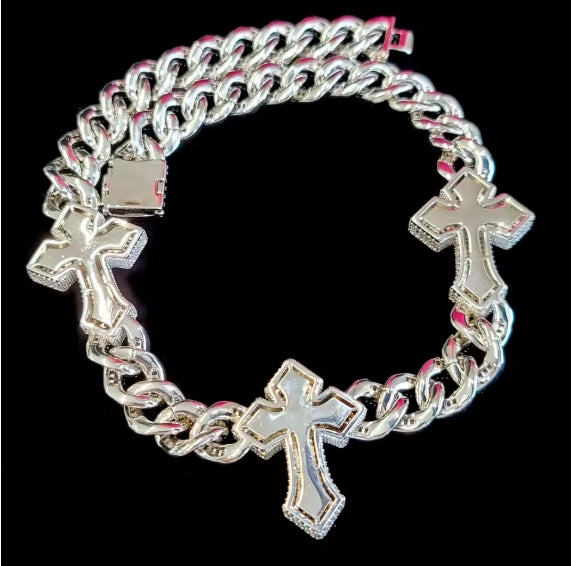 Ice New Design Punk Style Full CZ Diamonds Big Cross Necklace Cuban Link