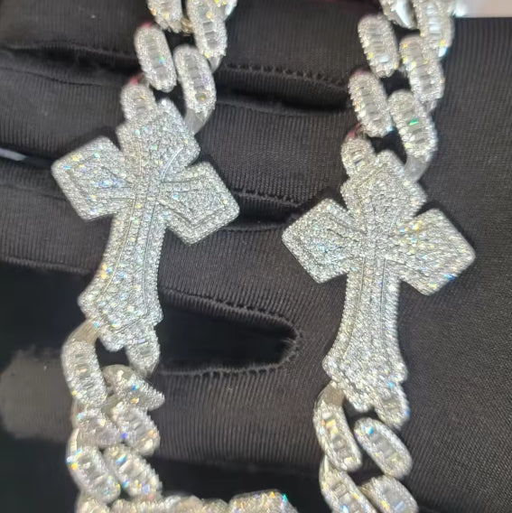 Ice New Design Punk Style Full CZ Diamonds Big Cross Necklace Cuban Link
