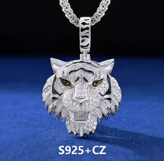 925 Sterling Silver 3D Tiger Pendant Necklace