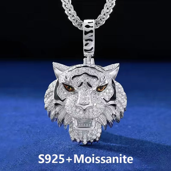 925 Sterling Silver 3D Tiger Pendant Necklace