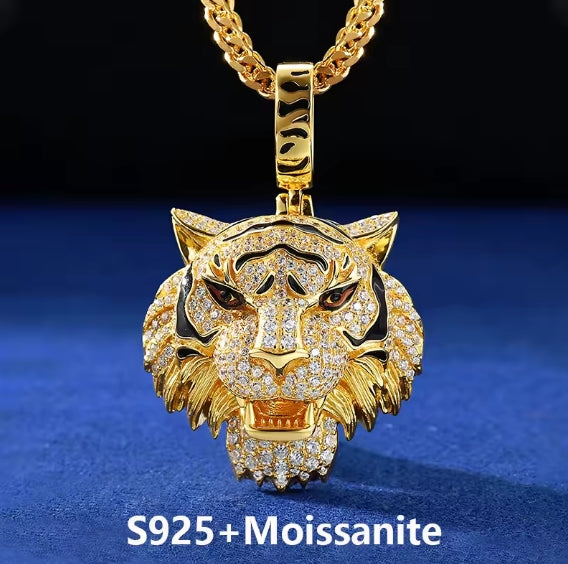 925 Sterling Silver 3D Tiger Pendant Necklace