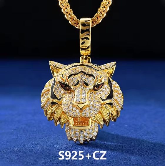 925 Sterling Silver 3D Tiger Pendant Necklace