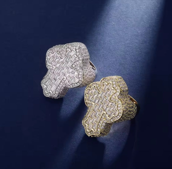 S925 Silver Rings Iced Out Baguette VVS1 Moissanite Cross Rings