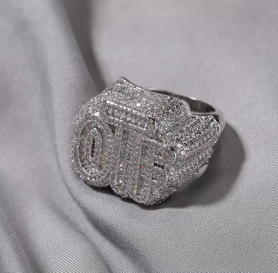 Baguettecz Letters OTF Ring Iced out Two Tone Finger Ring