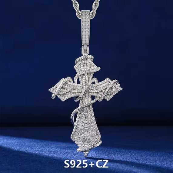925 Sterling Silver Thorns Cross Pendant Necklace