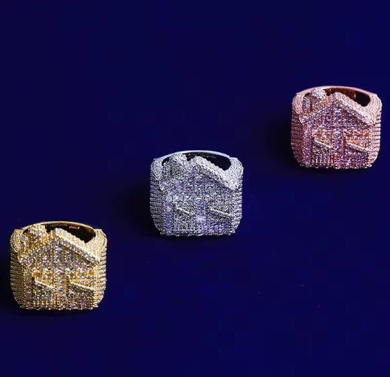 CZ Stone Paved Bling Iced Out House Finger Rings