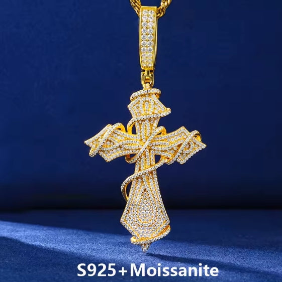 925 Sterling Silver Thorns Cross Pendant Necklace