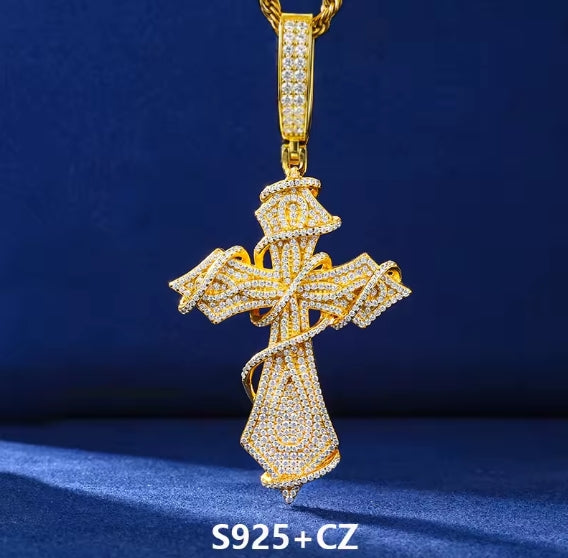 925 Sterling Silver Thorns Cross Pendant Necklace