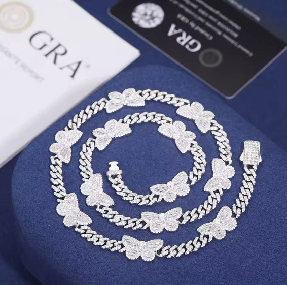 Iced Out Cuban Link Chain Butterfly Necklace For Women