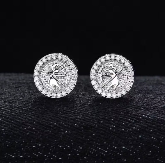 925 Sterling Silver Moissanite Angel Iced out Hip Hop Stud Earrings