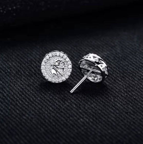 925 Sterling Silver Moissanite Angel Iced out Hip Hop Stud Earrings
