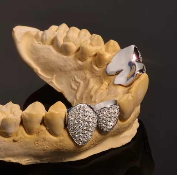 S925 Grillz with VVS1 Moissanite Custom Fangs Teeth 4 by 4