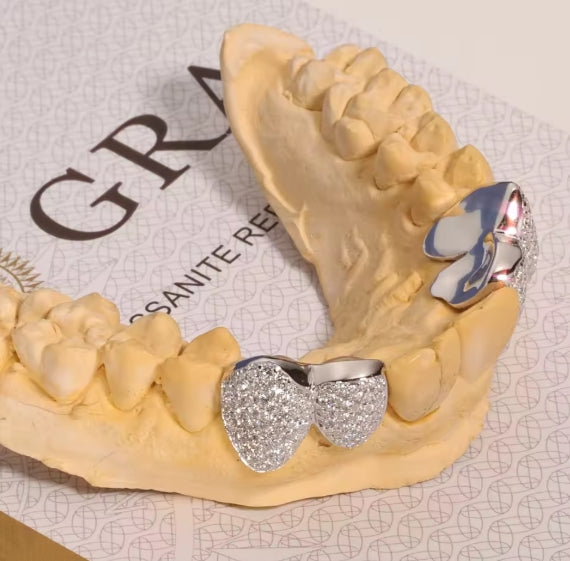 S925 Grillz with VVS1 Moissanite Custom Fangs Teeth 4 by 4