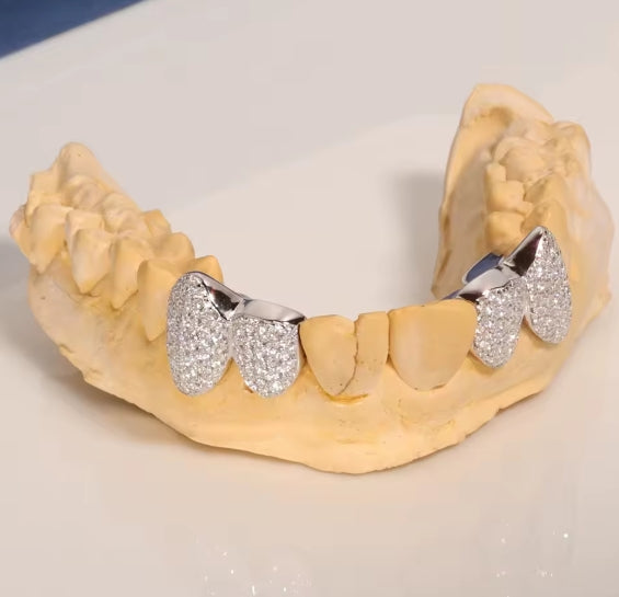 S925 Grillz with VVS1 Moissanite Custom Fangs Teeth 4 by 4