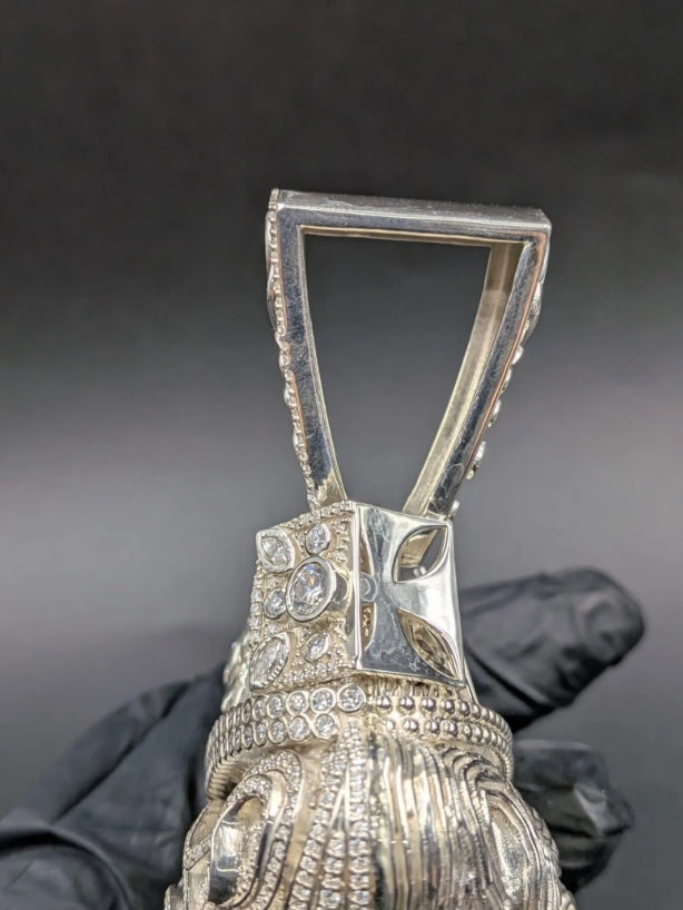 Iced Out Moissanite Queen Pendant, 14K White Gold Finish