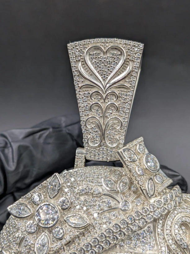 Iced Out Moissanite Queen Pendant, 14K White Gold Finish