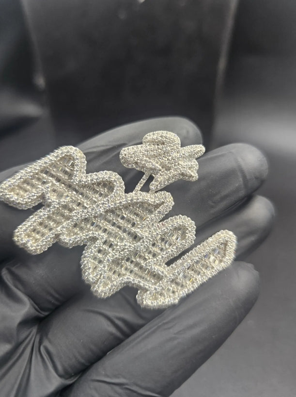 Custom Moissanite Name Pendant - Baguette & Round Cut, 14K White Gold Plated