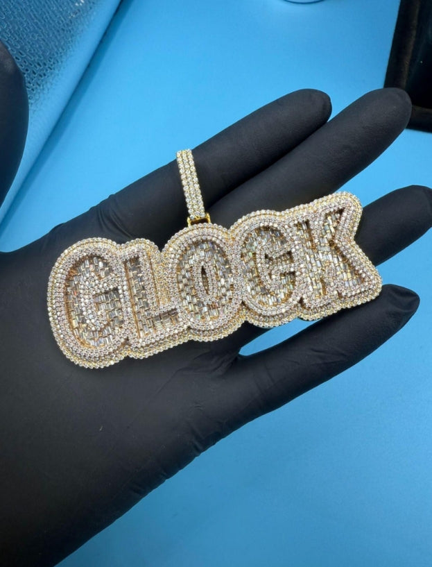 Moissanite Initial Pendant: Baguette Cut, 14K Yellow Gold Plated