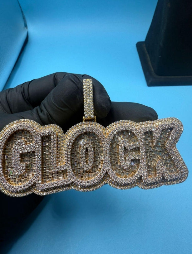 Moissanite Initial Pendant: Baguette Cut, 14K Yellow Gold Plated