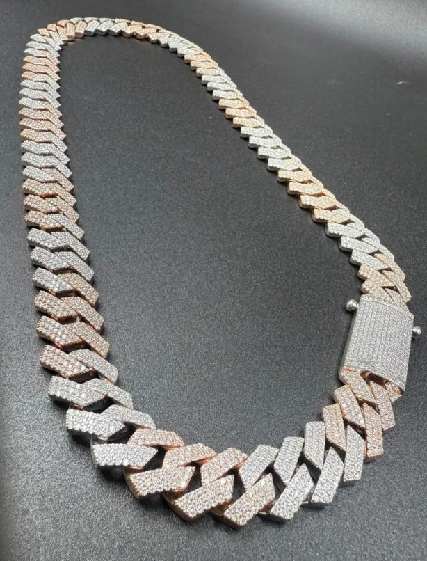 Men's Two-Tone Miami Cuban Link Chain: 18Ct Moissanite, Sterling Silver