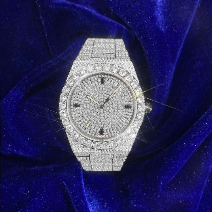 Stunning 44mm Iced-Out Moissanite Watch in 14K White Gold
